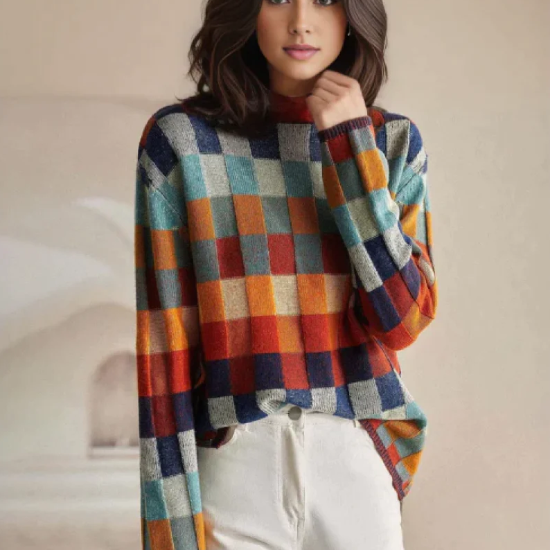 Camille Patchwork Turtleneck Sweater